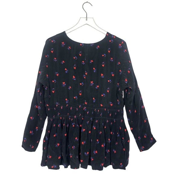 Caron Callahan Mica Black Floral Wrap Blouse Long Sleeve V-Neck Cupro Top Medium - Picture 6 of 10